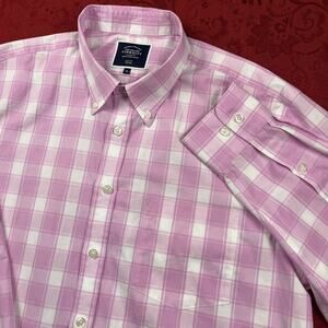 Charles Tyrwhitt Non Iron Slim Fit‎ Plaid Button Down Shirt Mens XL Pink Gingham